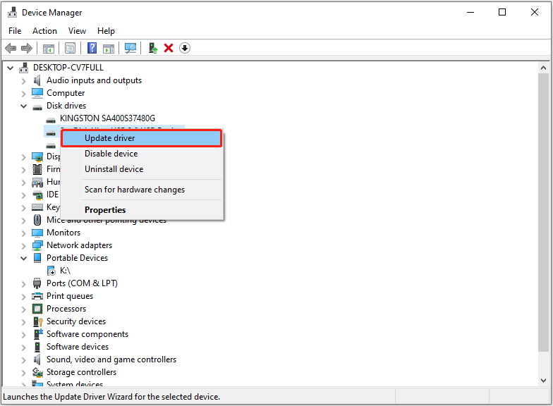 update the card driver in Device Manager
