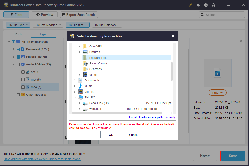 save the recovered files