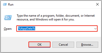 type the command and click OK to access the AppData folder