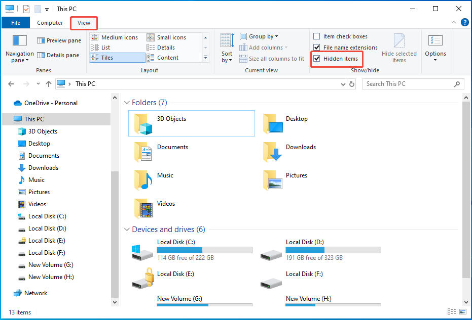 in the View tab, select Hidden items
