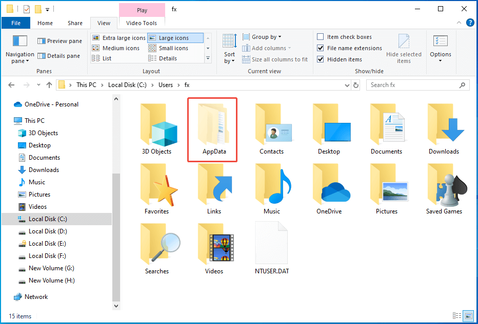 locate the AppData folder