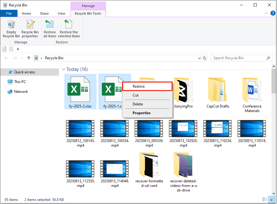 recover deleted Excel files from the Recycle Bin