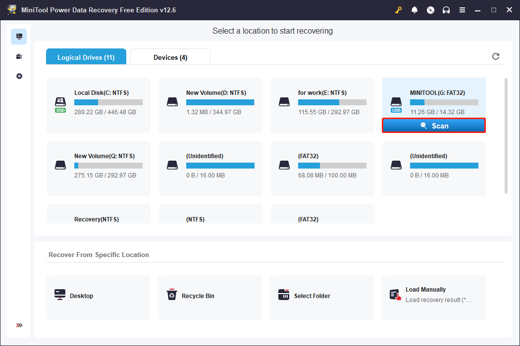 use MiniTool Power Data Recovery to scan your USB drive