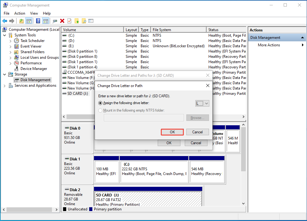 change the drive letter and click OK