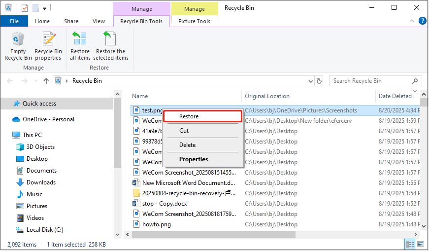 restore deleted OneDrive files from the Recycle Bin
