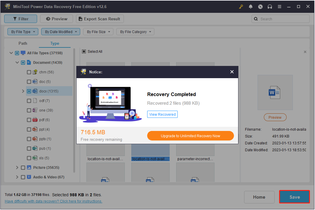 files are recovered in MiniTool Power Data Recovery