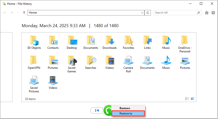 restore deleted files using File History