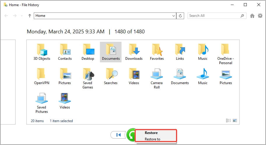 recover files with File History