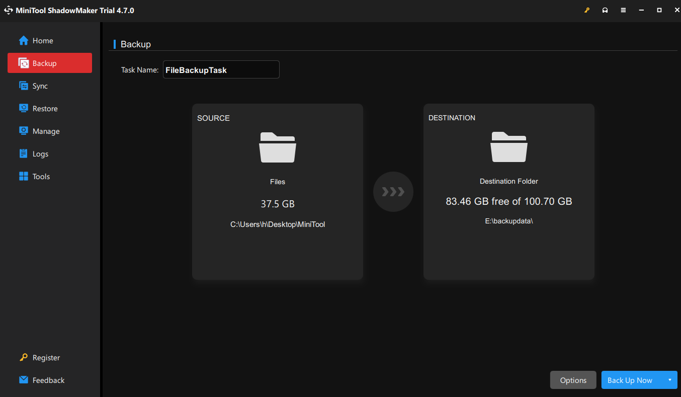 create a file backup with MiniTool ShadowMaker