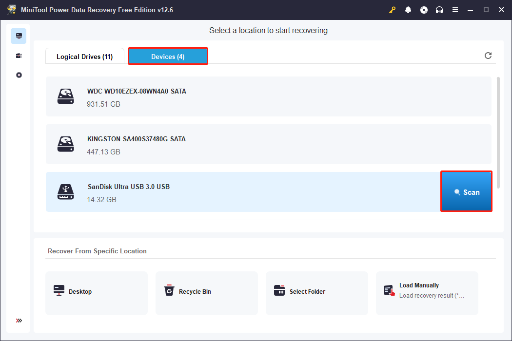 scan the partition using MiniTool Power Data Recovery