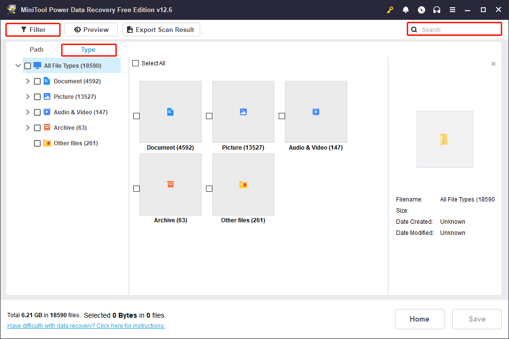find target files using various features in MiniTool Power Data Recovery