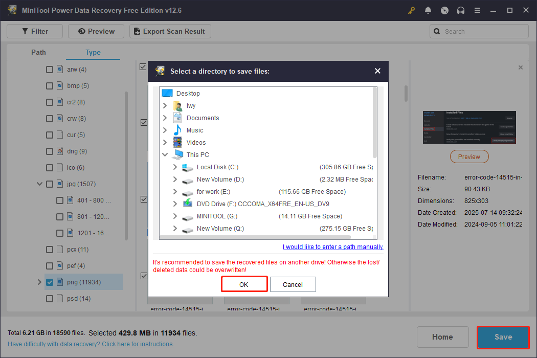 save files using MiniTool Power Data Recovery