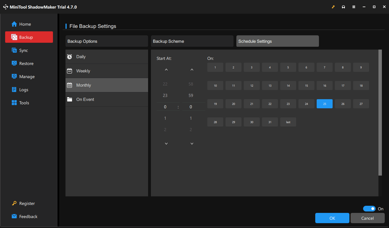 schedule settings in MiniTool ShadowMaker