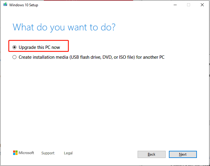 choose Upgrade this PC now