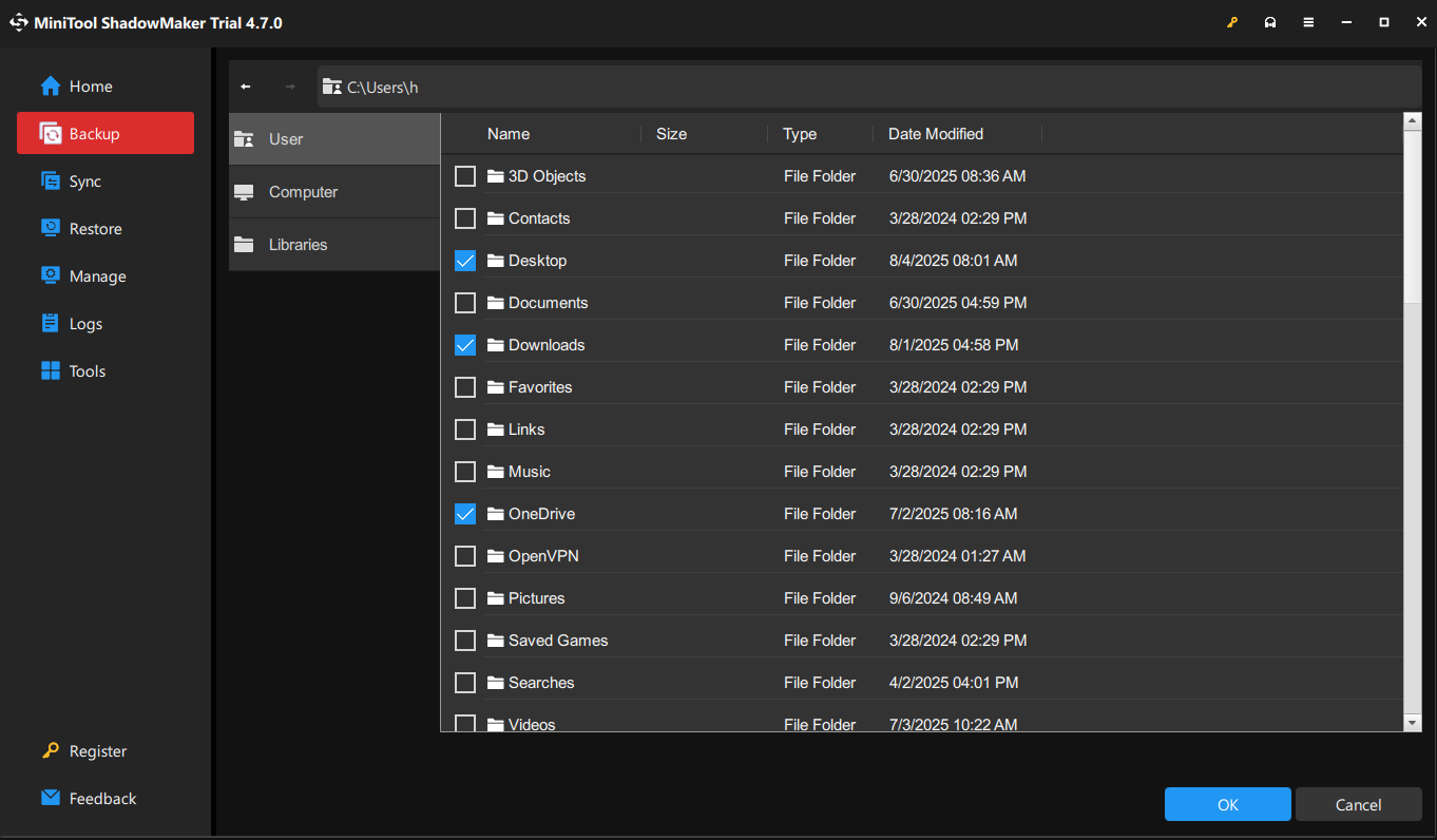 tick the files you want to back up in MiniTool ShadowMaker