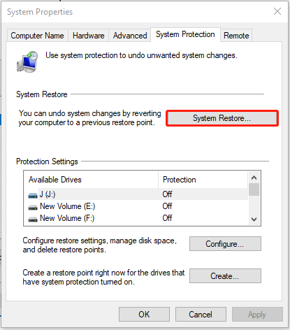 tap System Restore from the System Protection tab