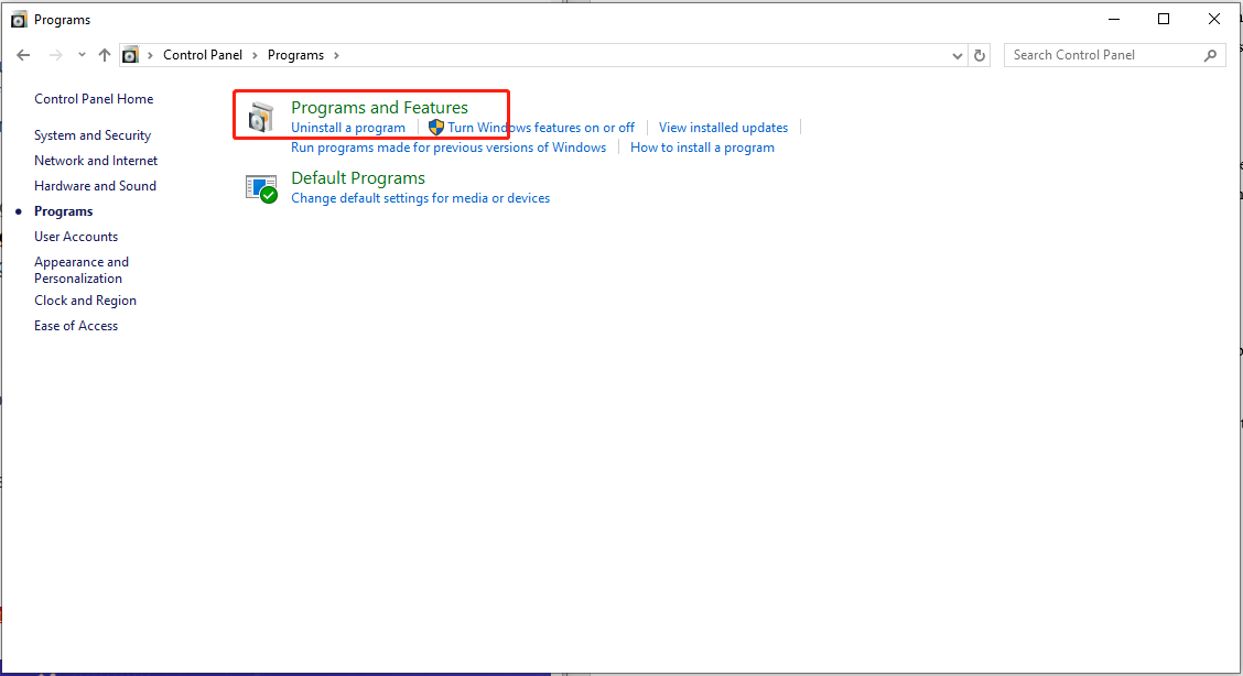 go to Programs and Features