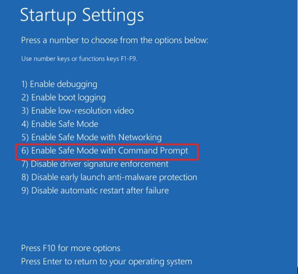 choose Enable Safe Mode with Command Prompt