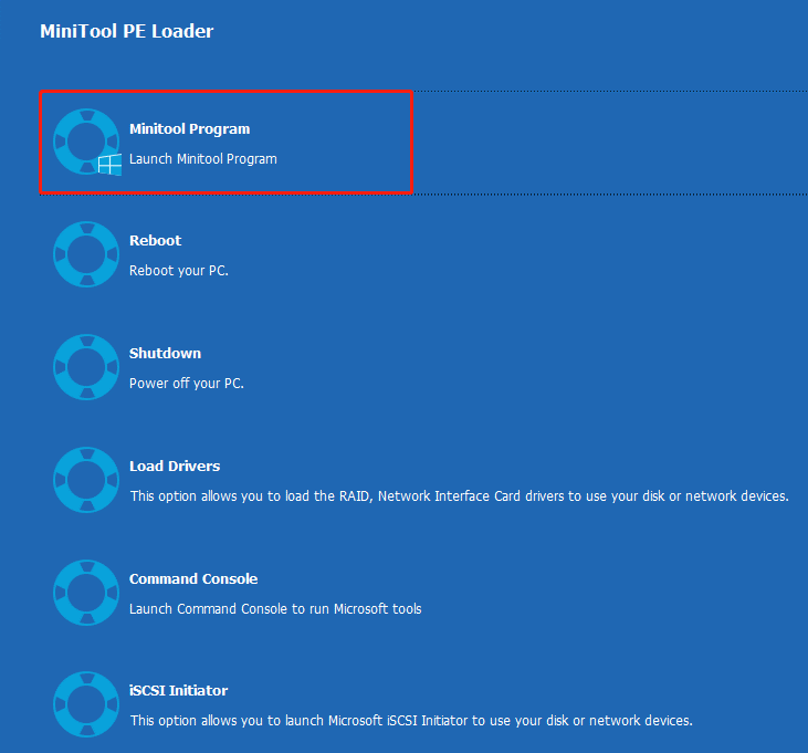 launch MiniTool Programs in MiniTool PE Loader