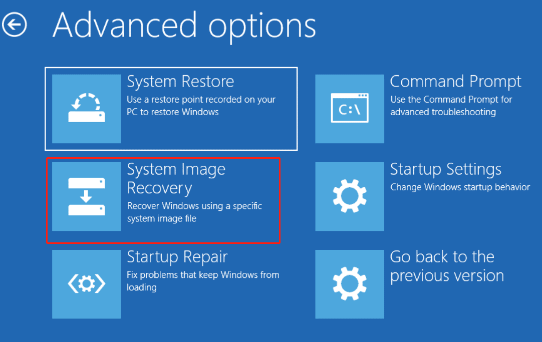choose System Image Recovery in WinRE