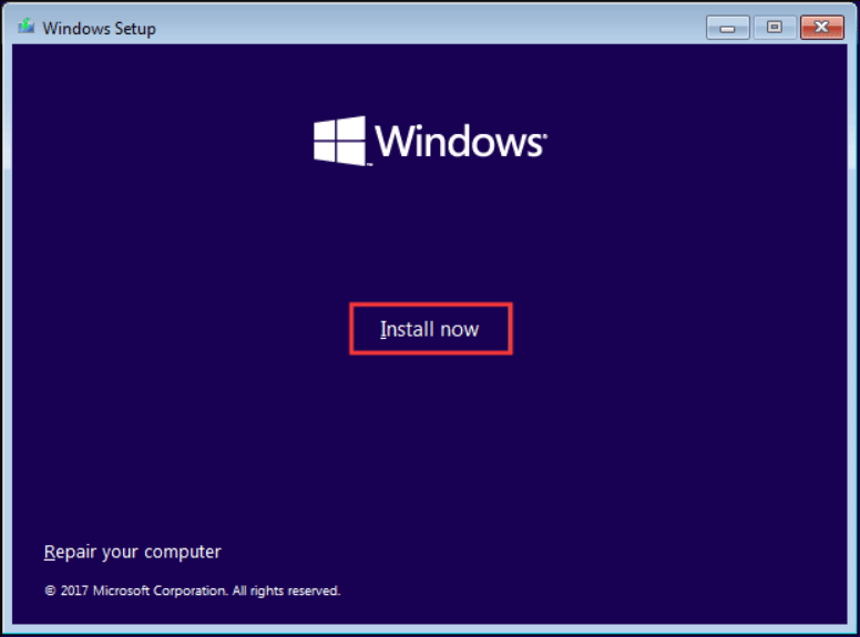 install now Windows 10