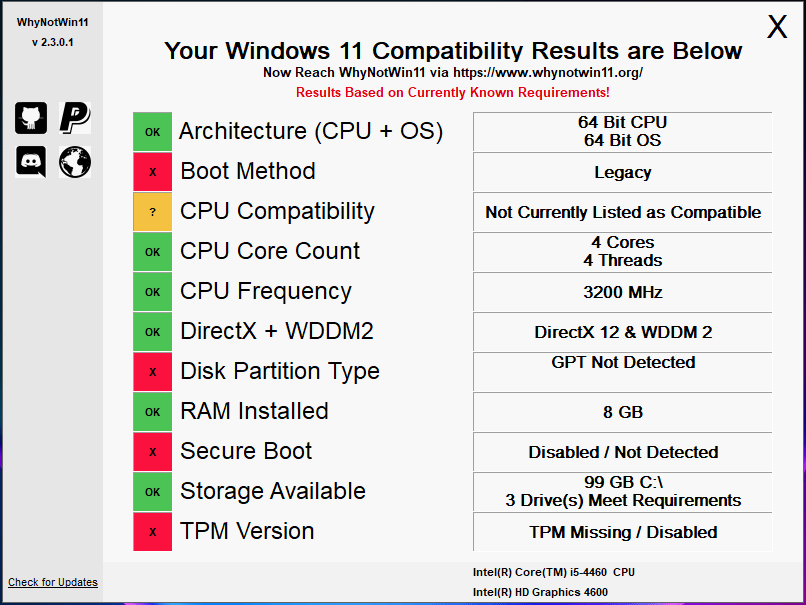 WhyNotWin11 comprueba la compatibilidad de Windows 11