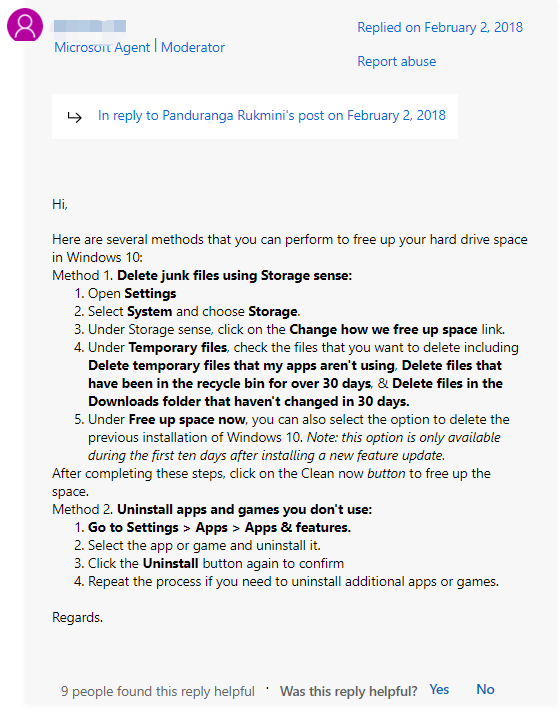 um relatório de utilizador da Microsoft