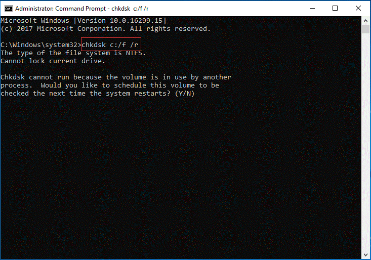 Chkdsk cannot run because the volume is in use by another process