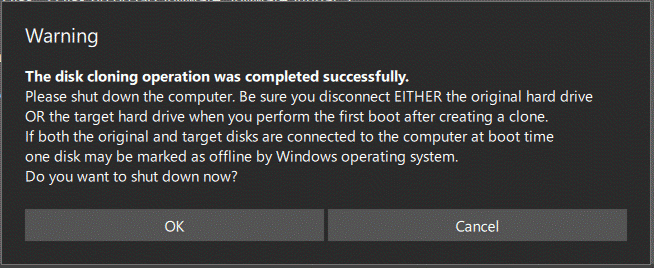 the warning message from MiniTool ShadowMaker