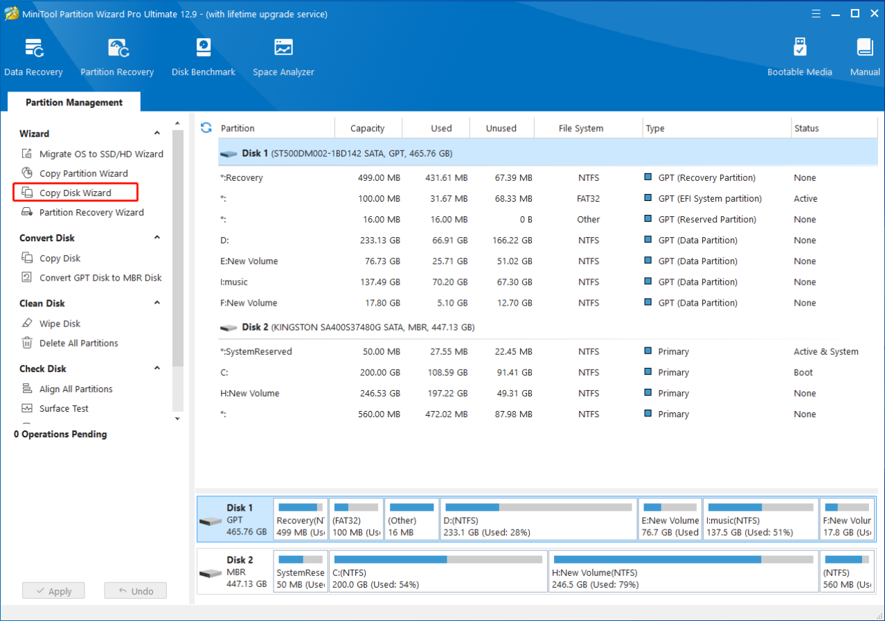click Copy Disk Wizard from the left pane