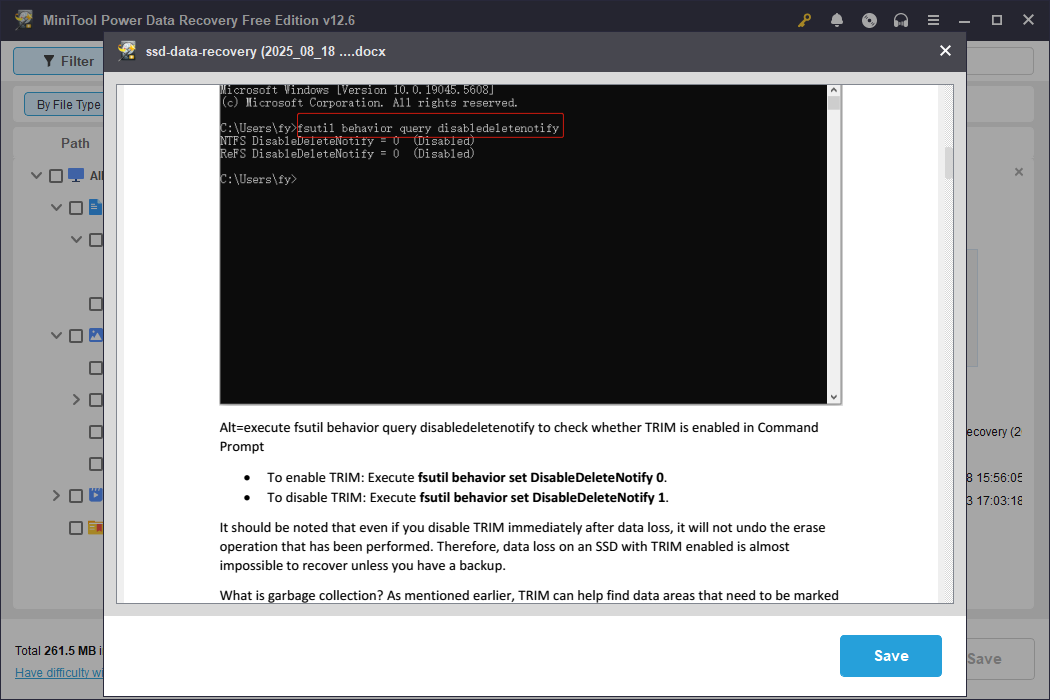 preview the Word document in MiniTool Power Data Recovery