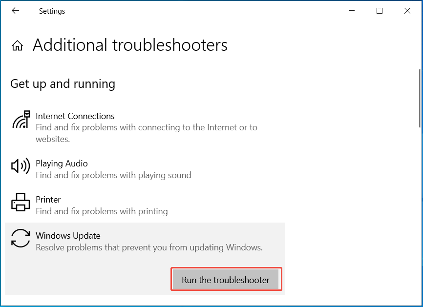 run Windows Update troubleshooter