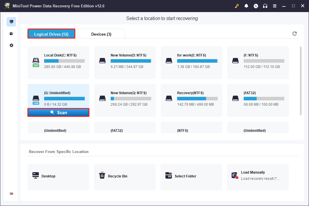 scan your card using MiniTool Power Data Recovery