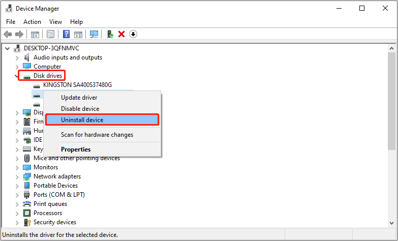 uninstall the SD card driver
