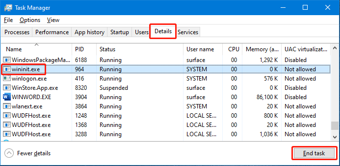 Terminer wininit.exe