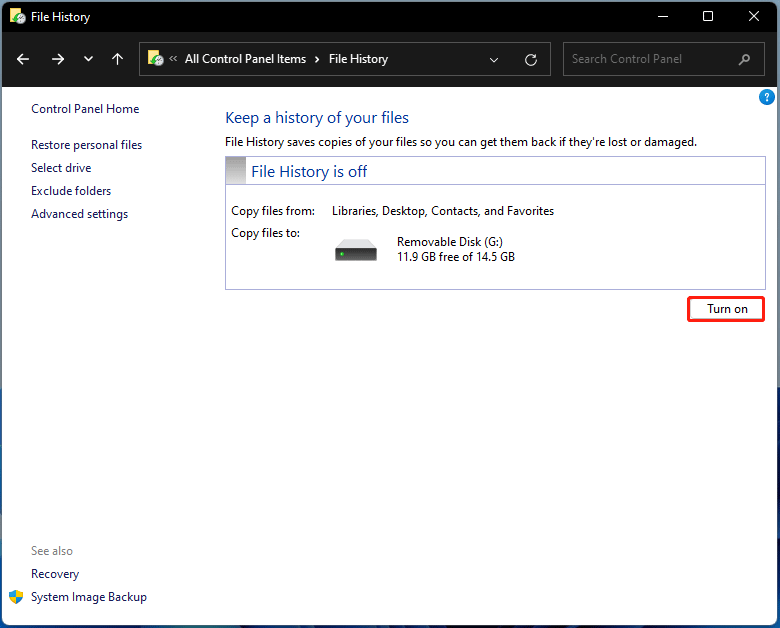 Historique des fichiers Windows 11