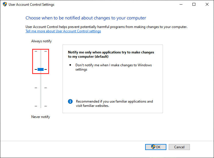 Cambiar la configuración del Control de cuentas de usuario