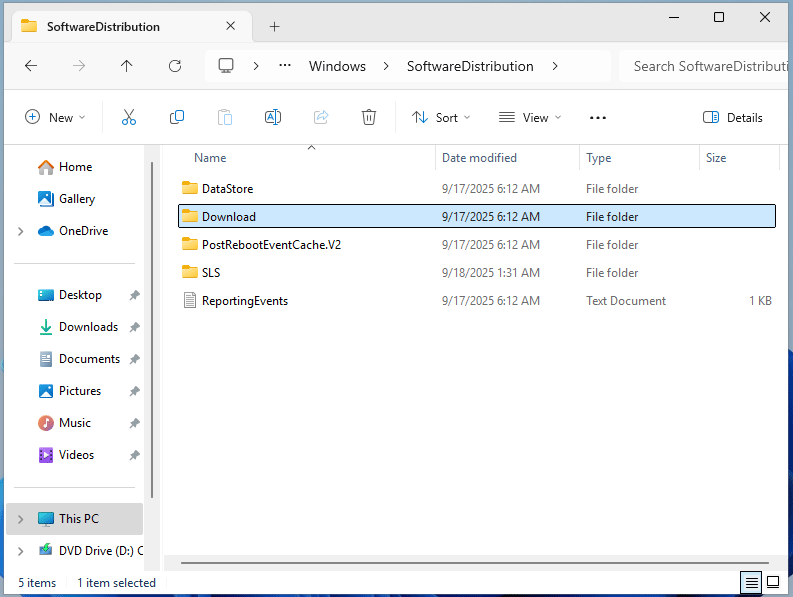 clear Windows update cache