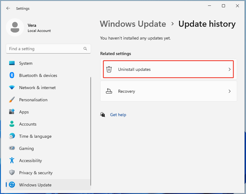 uninstall updates in Settings
