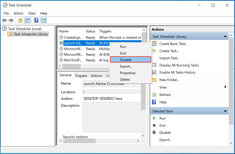 disable scheduled tasks in Task Scheduler