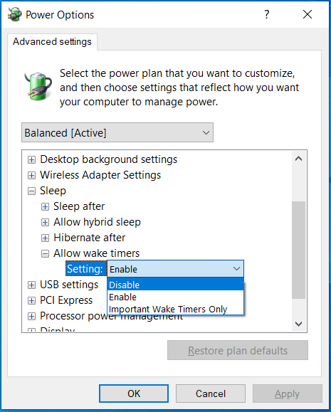disable wake timers