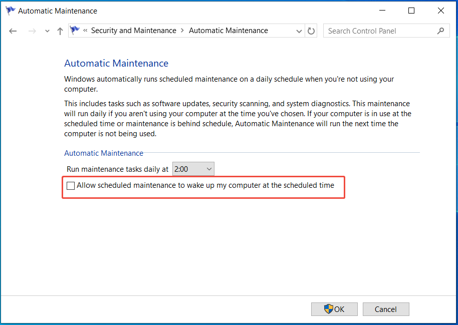 don’t allow scheduled maintenance to wake up the PC