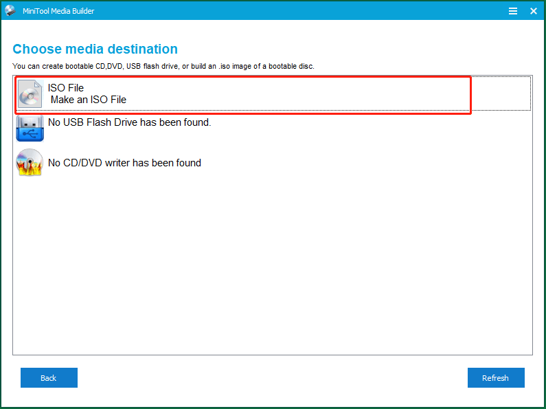 Seleccione para crear un archivo ISO