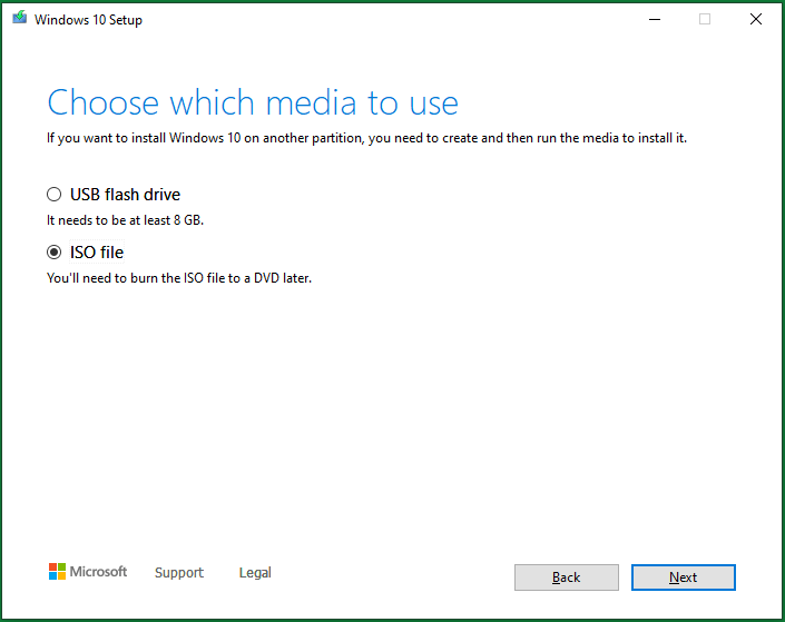 Elija archivo ISO en la herramienta de creación de medios de Windows
