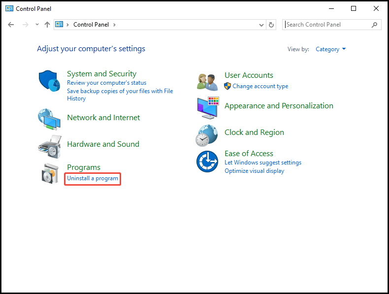 uninstall a program via Control Panel