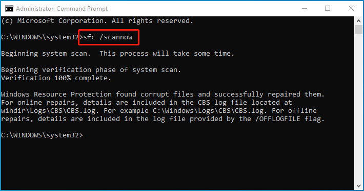 execute sfc /scannow