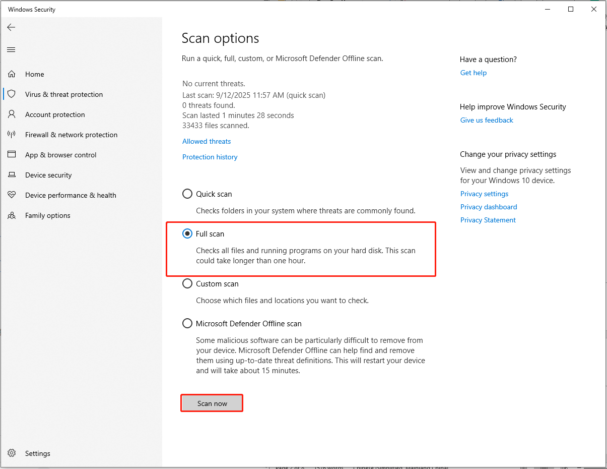 perform a full system scan