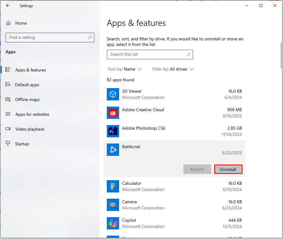 hit the Uninstall button
