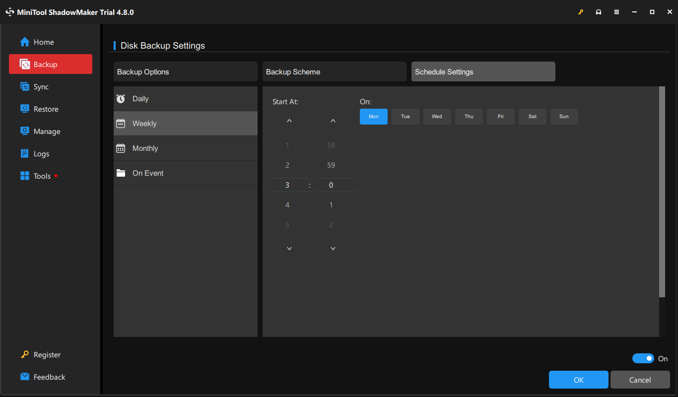 set a frequency for the backup tasks