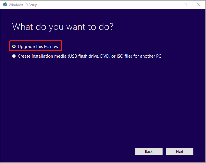 Selecione "Atualizar este PC agora"